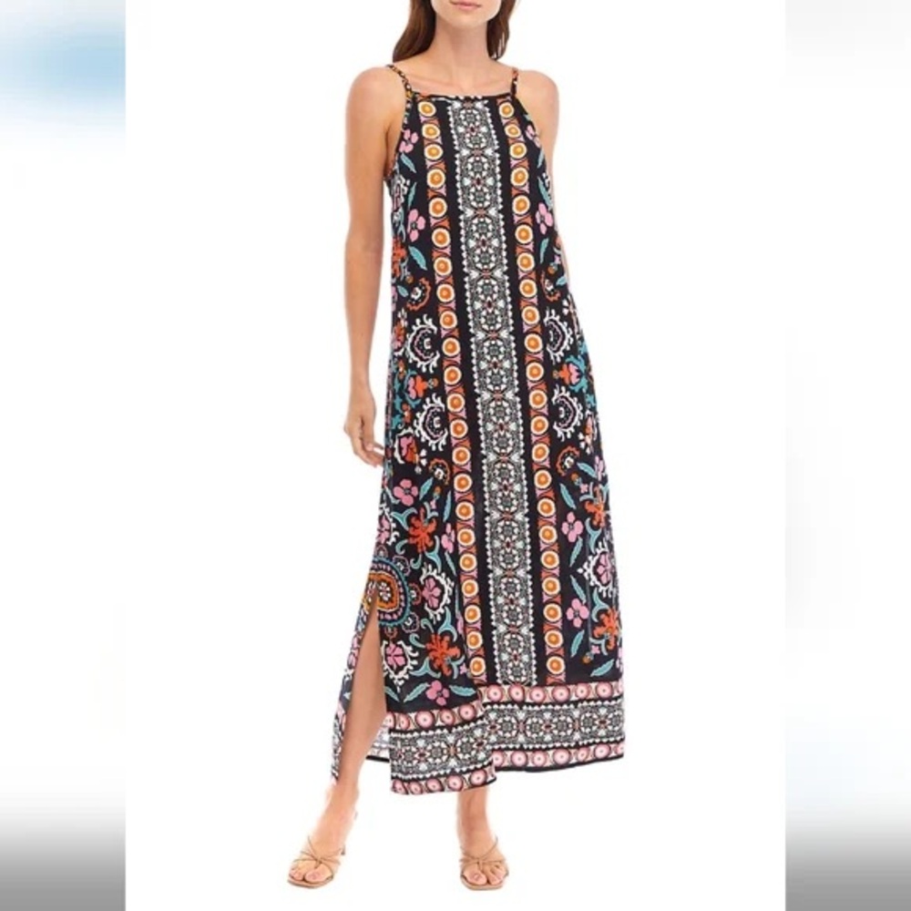 Vince Camuto printed side-slit tank maxi dress multi-color floral size XS NWT